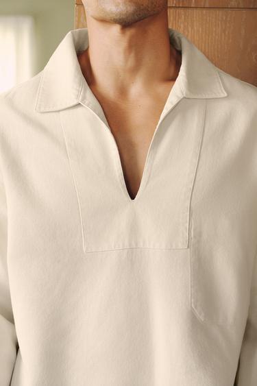WASHED TEXTURED OVERSHIRT - Ecru by Zara