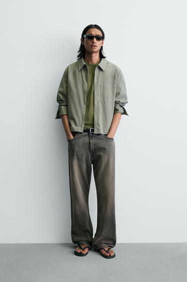 CROPPED FIT ZIP-UP OVERSHIRT - Green by Zara - Image 0