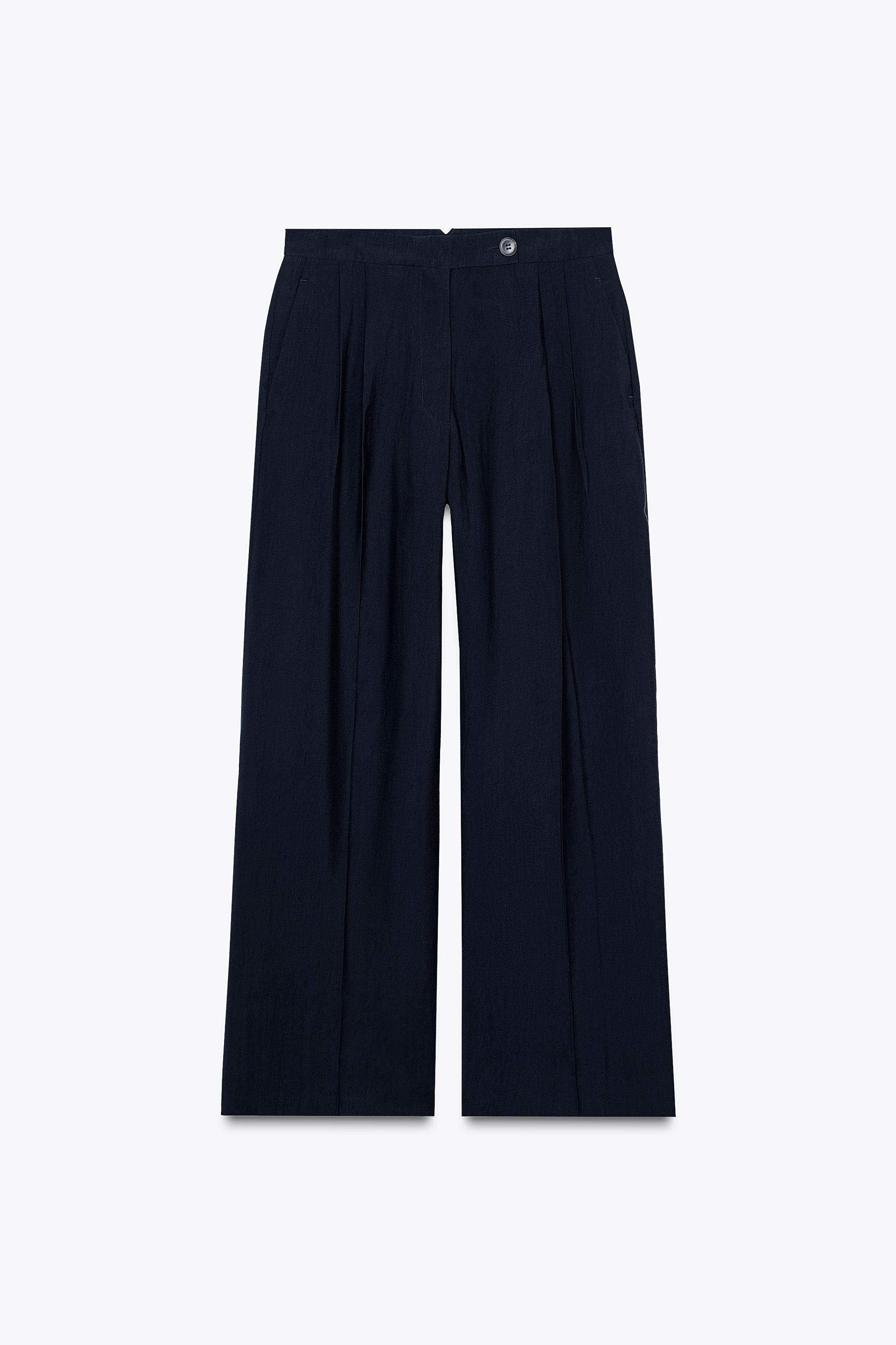 CALÇA COM PREGAS ZW COLLECTION - Azul-marinho | ZARA Brasil