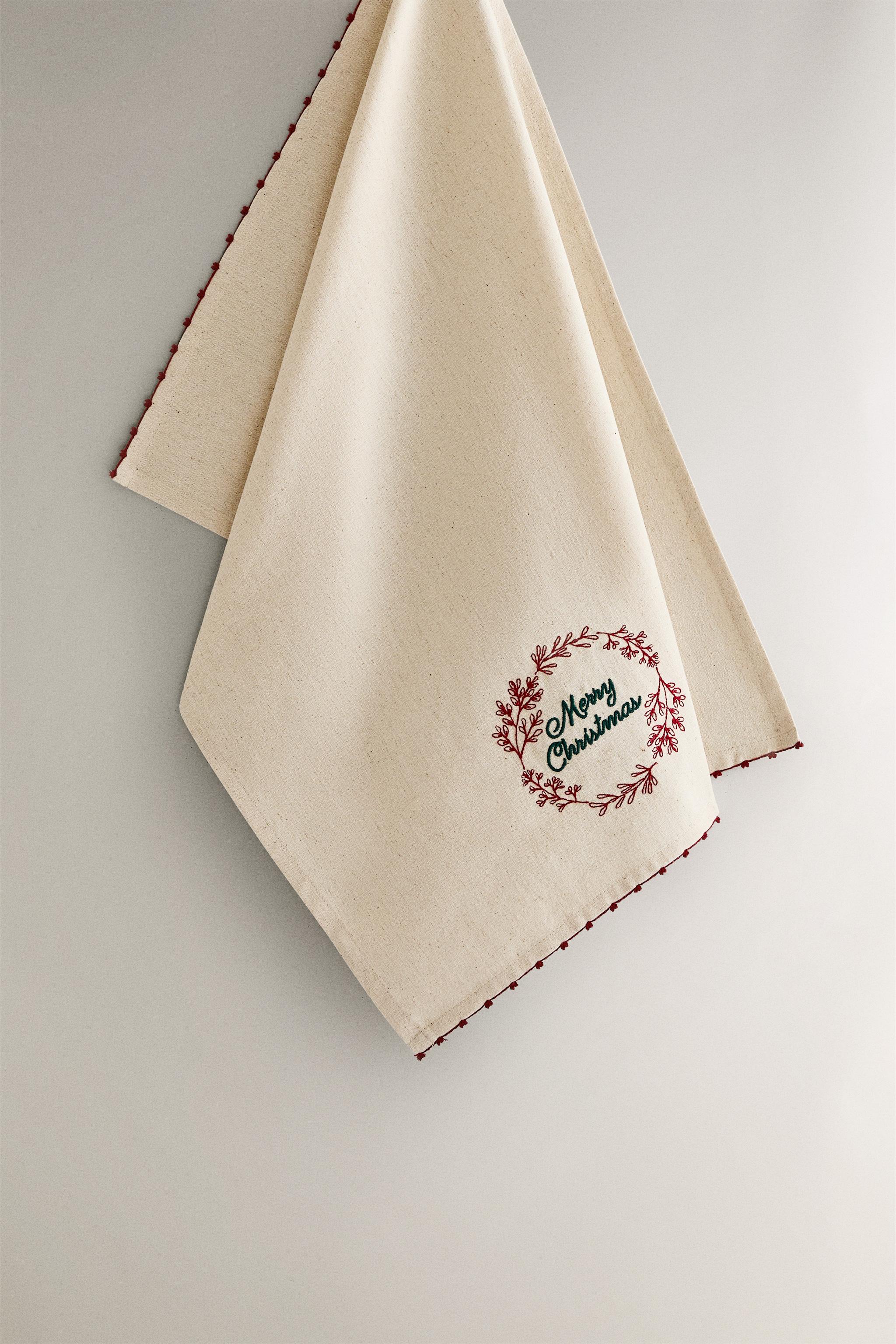 EMBROIDERED CHRISTMAS COTTON KITCHEN TOWEL
