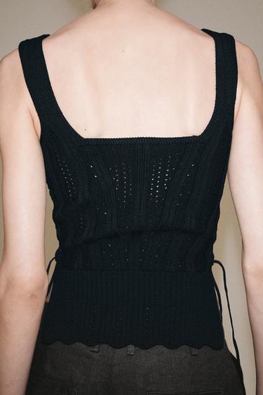 CORSETRY-INSPIRED KNIT LACE-UP TOP - Black by Zara