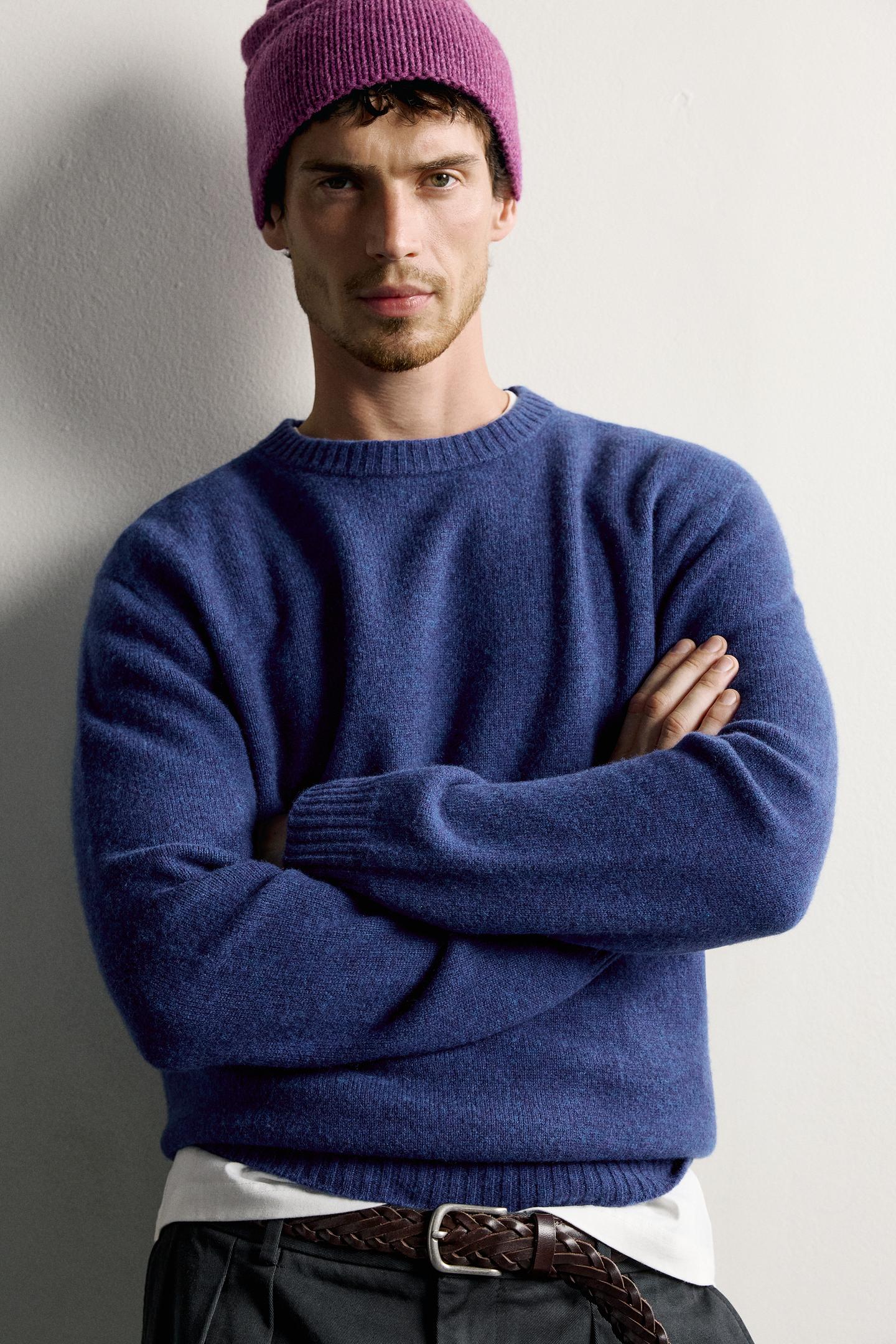 Мужской свитер Zara Wool Blend Regular Fit, цвет: Синий — фото 5