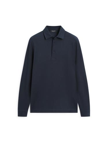 Zara Textured piqué polo shirt with long sleeves - Navy blue
