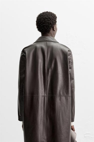 LEATHER TRENCH COAT - Black / Brown by Zara