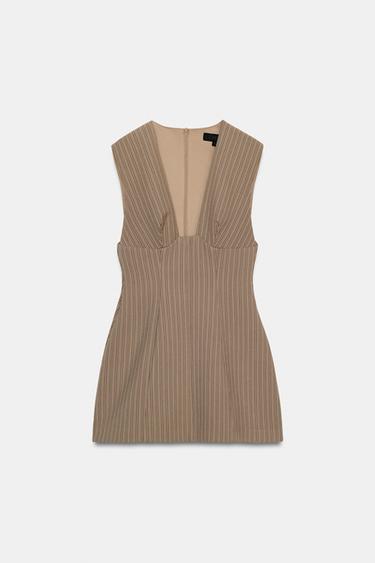 STRIPED SHORT DRESS - Light tan by Zara - Image 6