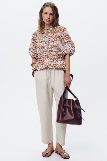TROUSERS WITH AN ELASTICATED WAISTBAND - Stone by Zara