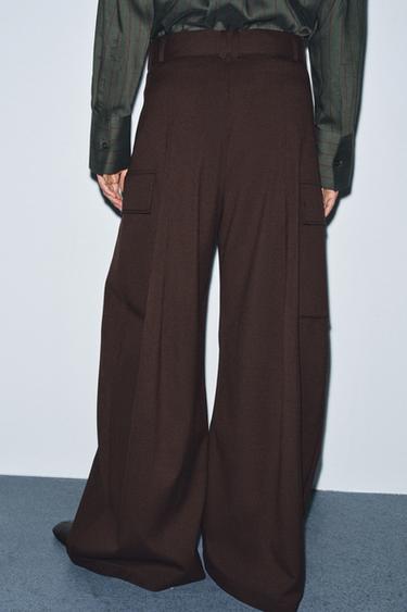 PANTALON CARGO À PINCES ZW COLLECTION - Marron de Zara - Image 2