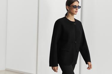 100% Wool Knit Cardigan with Button Details — Black 1
