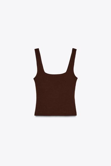 Zara WIDE STRAP TANK TOP - Brown - Image 0