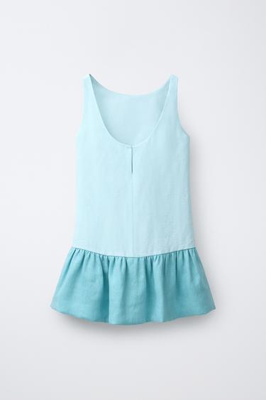 LINEN BLEND RUFFLED DRESS - Light blue by Zara - Image 1