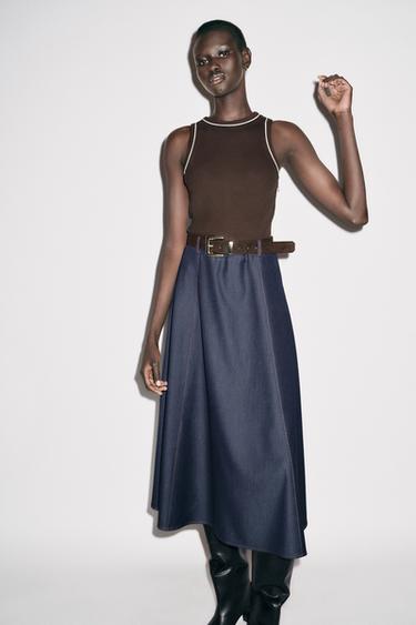 CONTRAST MIDI DRESS WITH BELT - Brown by Zara - Image 3