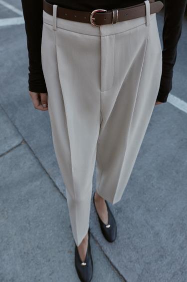 Zara BELTED PLEATED PANTS - Light camel