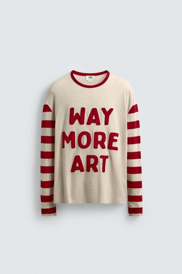 T-SHIRT MIT MATERIALKOMBINATION UND STREIFEN - Beige von Zara