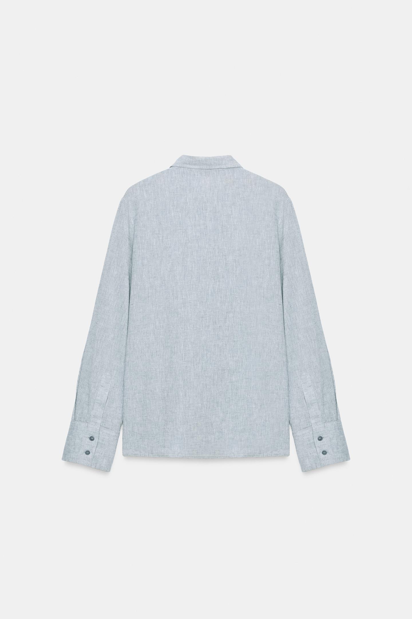 Женская рубашка Zara ZW Collection Linen Blend, цвет: Светлый синий — фото 6