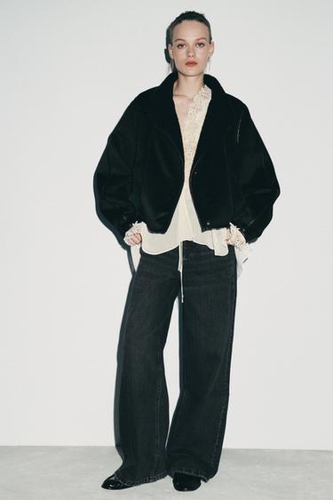 Zara ZW COLLECTION HIGH-RISE WIDE LEG JEANS - Black