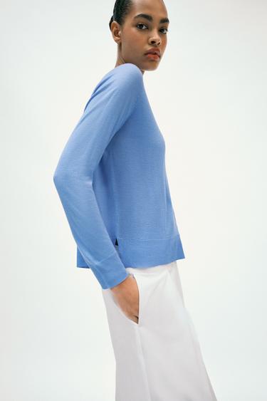 BASIC FINE KNIT JUMPER - Blue marl by Zara