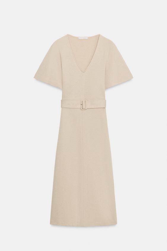 ROBE MI-LONGUE AVEC CEINTURE AU TOUCHER DOUX - Camel clair de Zara - Image 5