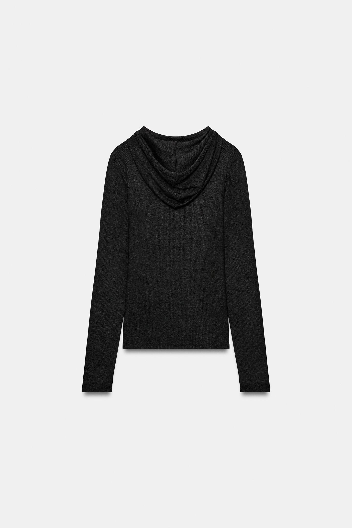 Женское худи Zara Slim T-SHIRT, цвет: Антрацитовый серый — фото 8