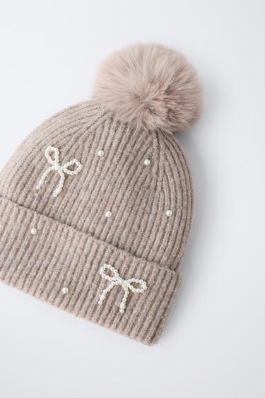 KNIT BEANIE WITH SHIMMER POMPOM AND WOOL - Brown marl by Zara - Image 1