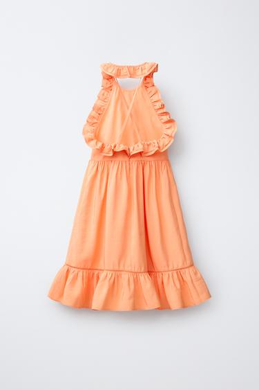 ROBE AVEC VOLANT ET ENTRE-DEUX - Orange de Zara - Image 1
