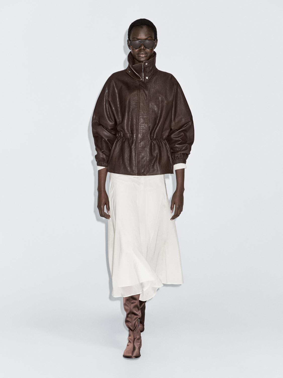 Veste en cuir nappa finition grainée