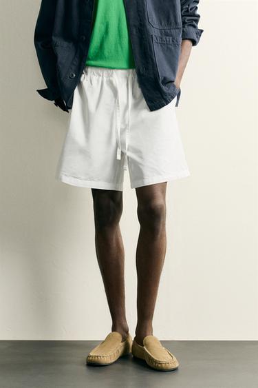 BERMUDA REGULAR FIT COTON - LYOCELL - Blanc cassé de Zara