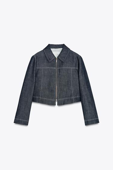 Zaras KORT JACKA MED KONTRASTSÖMMAR - Indigo
