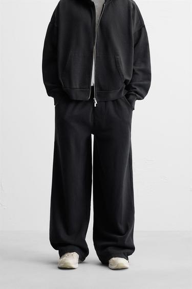CALÇA JOGGER WIDE FIT COM LAVAGEM - Cinza-escuro da Zara