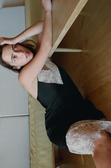 SATIN DRESS WITH CONTRAST LACE - Black by Zara - Image 0