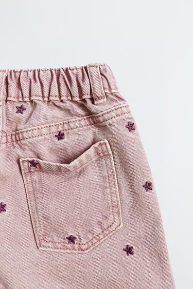 БРЮКИ WIDE LEG ИЗ ТВИЛА С ВЫШИТЫМИ ЗВЕЗДАМИ — РОЗОВЫЙ от Zara