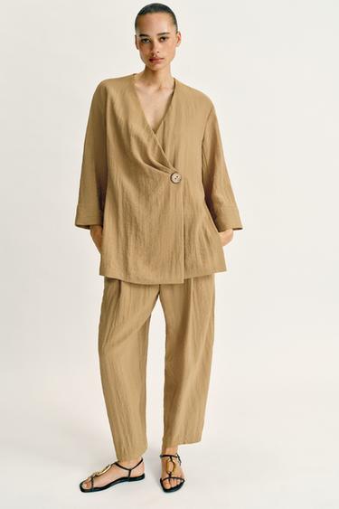 VESTE CROISÉE À FENTES LATÉRALES ENSEMBLE - Marron clair de Zara - Image 0