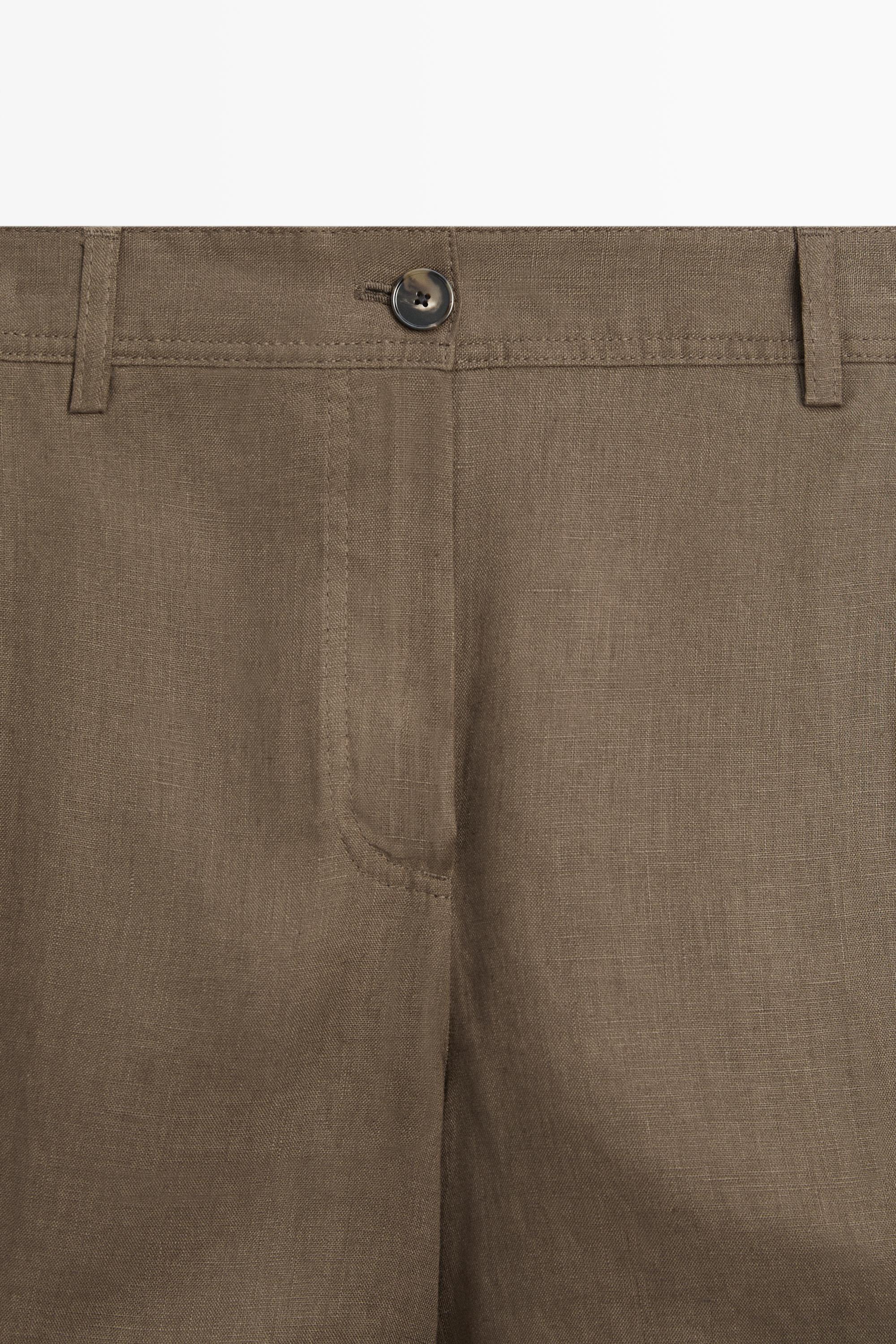 Pleated 100% linen shorts