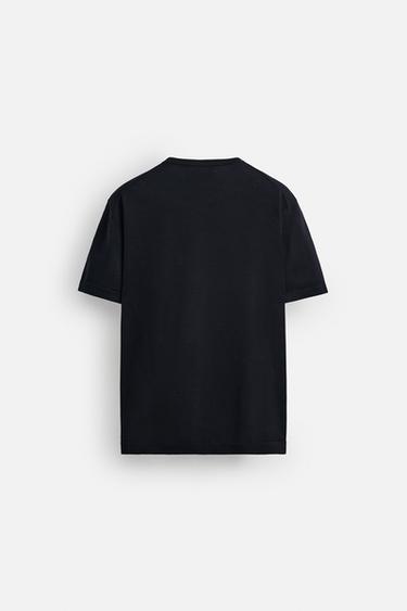 REGULAR FIT KNITTED T-SHIRT - Navy blue by Zara - Image 7