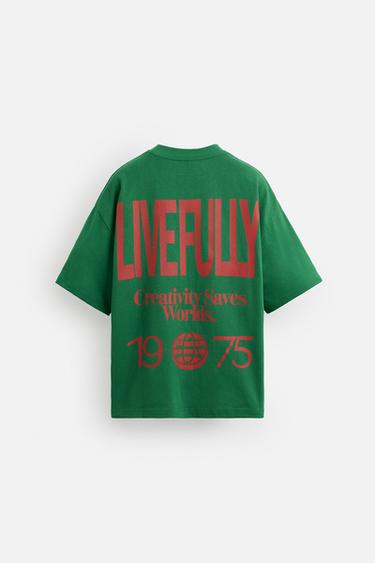 SLOGAN PRINT T-SHIRT - Green by Zara
