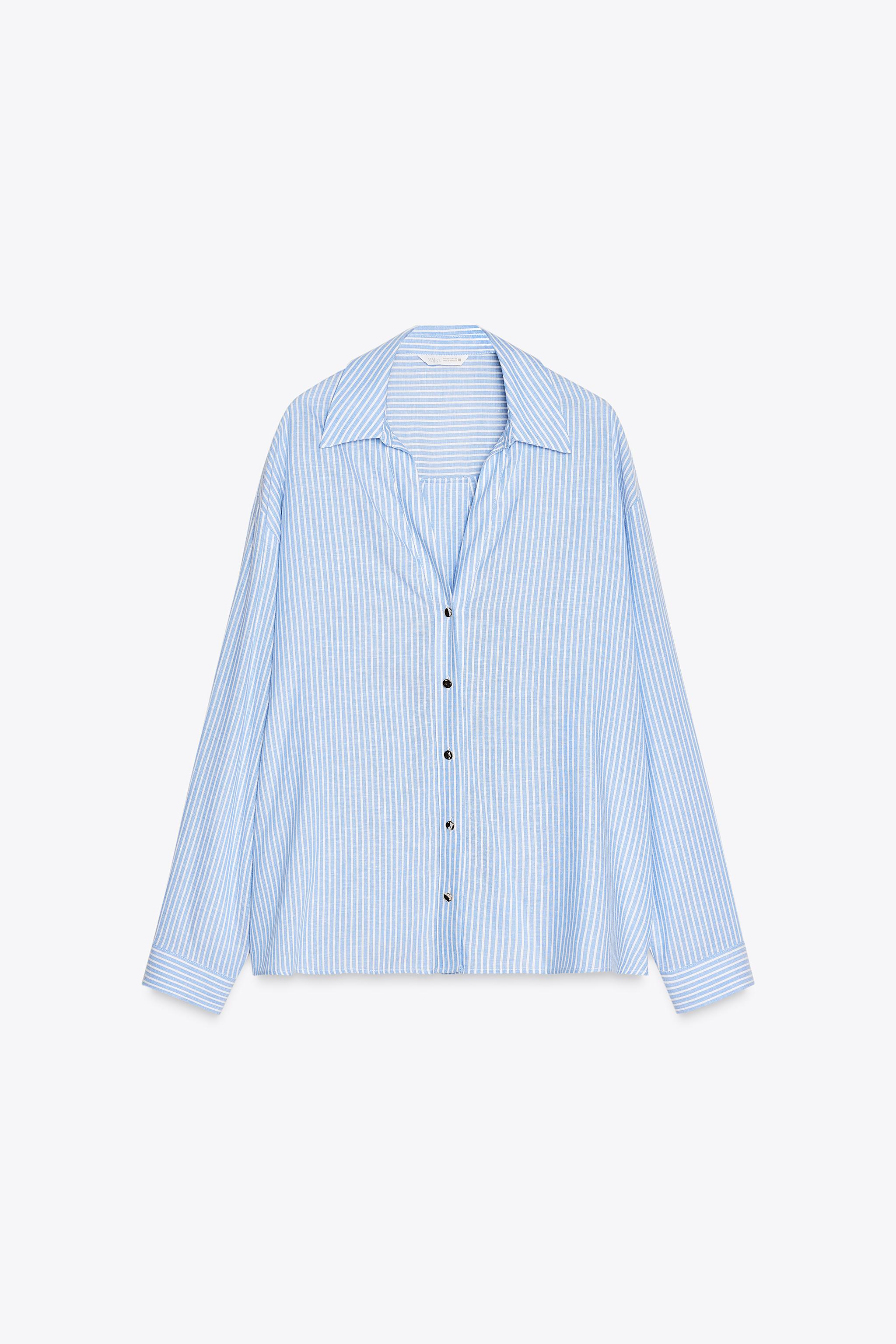 STRIPED LINEN BLEND SHIRT - Blue / White | ZARA United States
