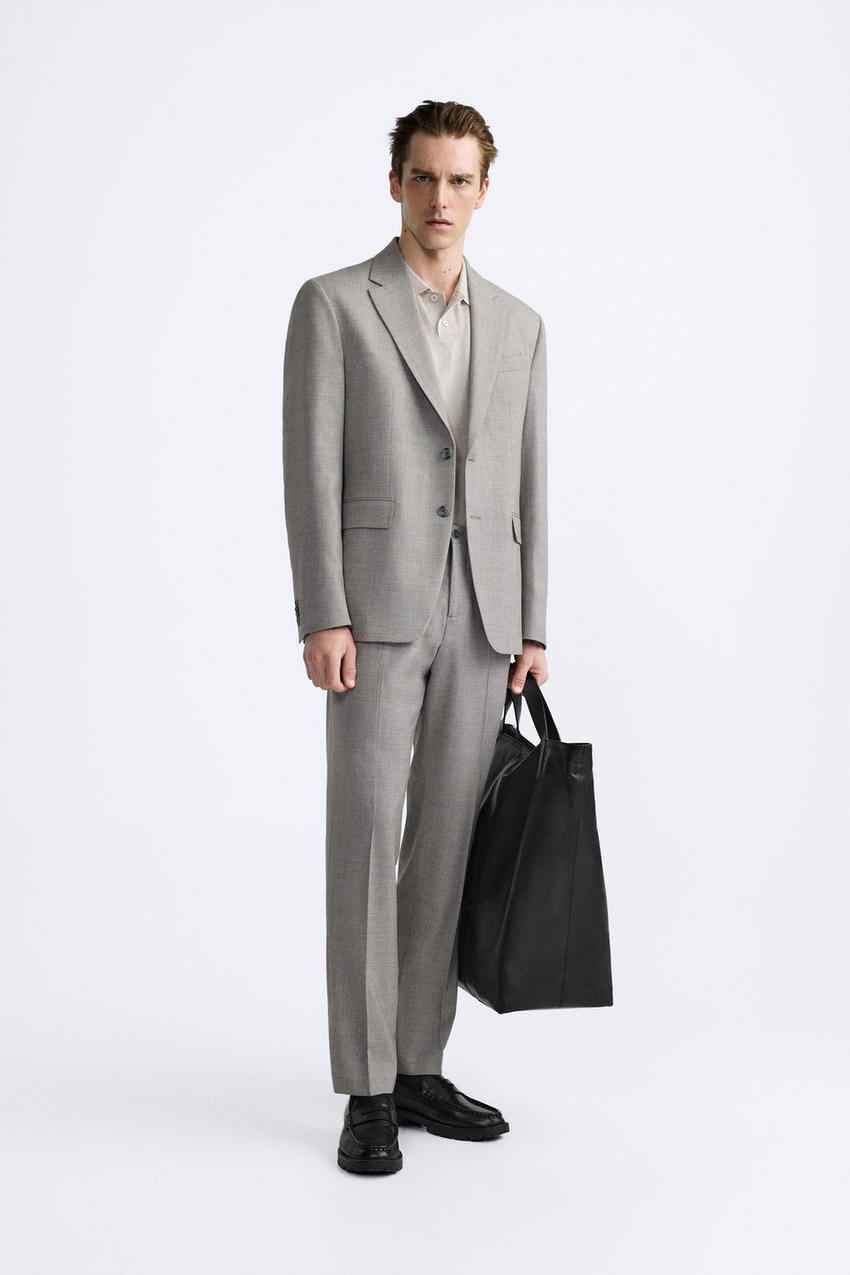 New Zara Stretch Knit Textured Suit 2 Pieces Jacket 38 Pants 30 Camel  9621/473-4