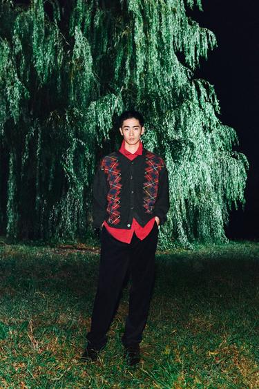 Zara 菱格提花開襟衫 - 炭灰色