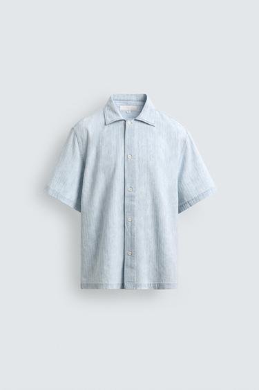 Zara 水洗紋理襯衫 - 淡藍色