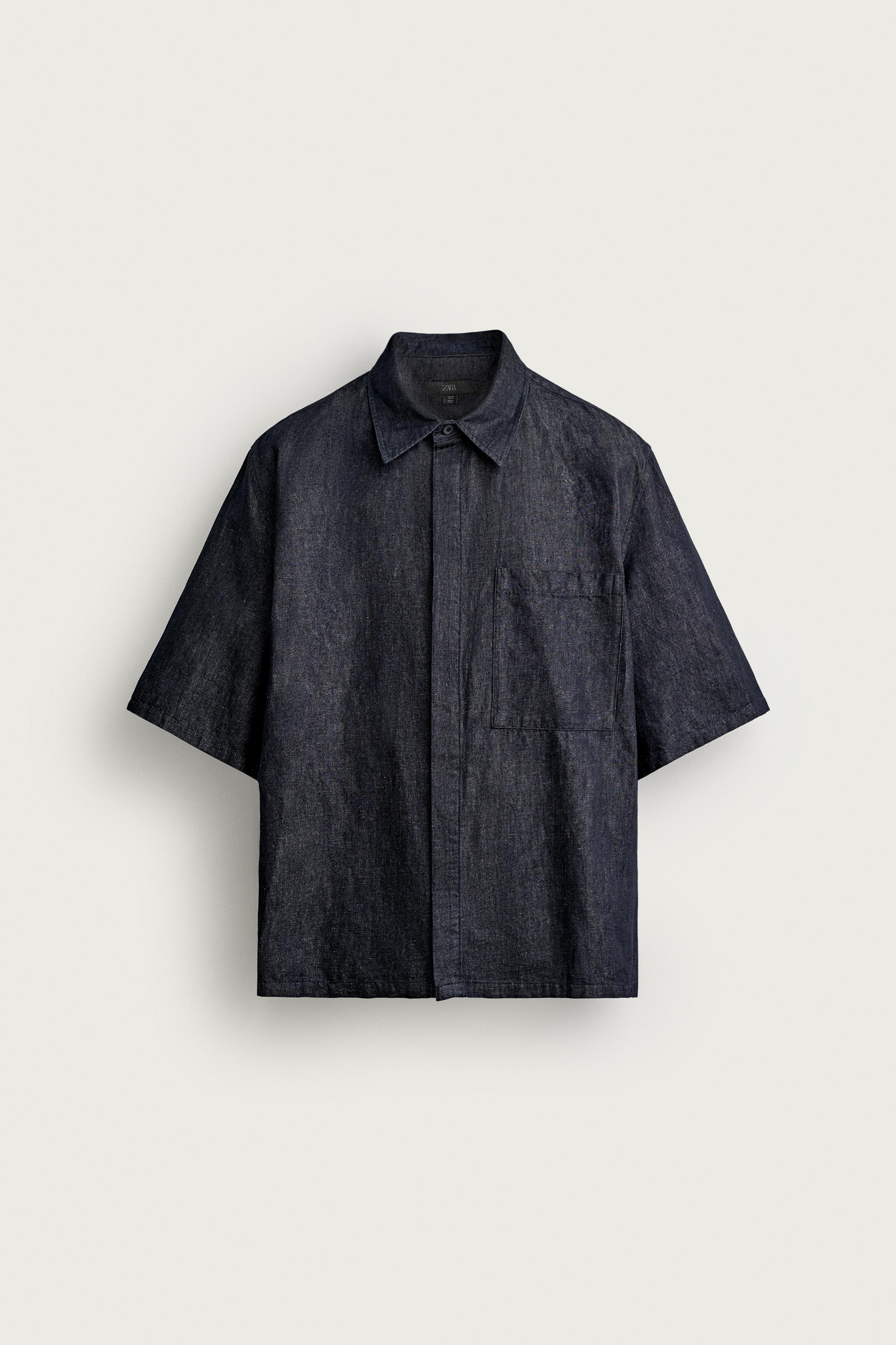 COTTON-LINEN BOXY FIT DENIM SHIRT — Indigo
