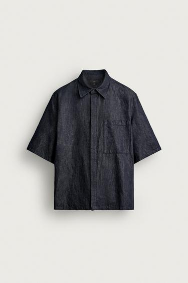 COTTON/LINEN BOXY FIT DENIM SHIRT - Indigo by Zara