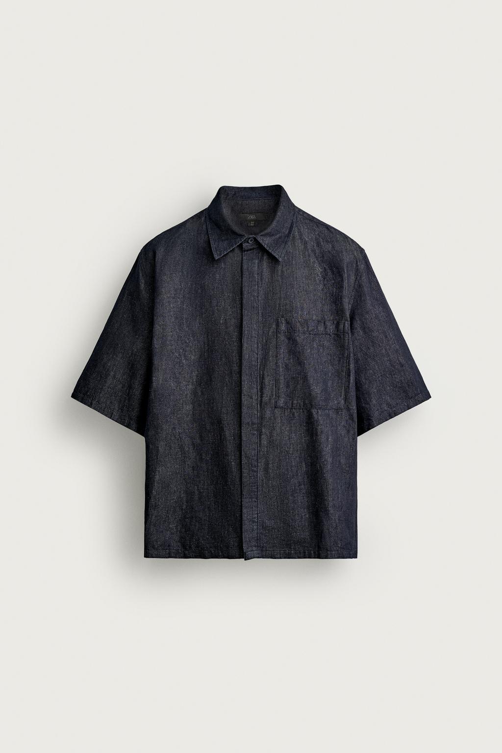 COTTON/LINEN BOXY FIT DENIM SHIRT