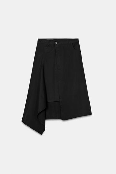 Zara 不對稱下襬中長裙 - 黑色