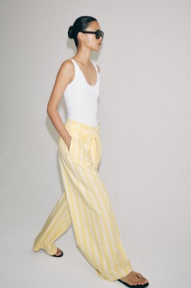 PANTALONI STILE PIGIAMA A RIGHE ZW COLLECTION - Giallo di Zara