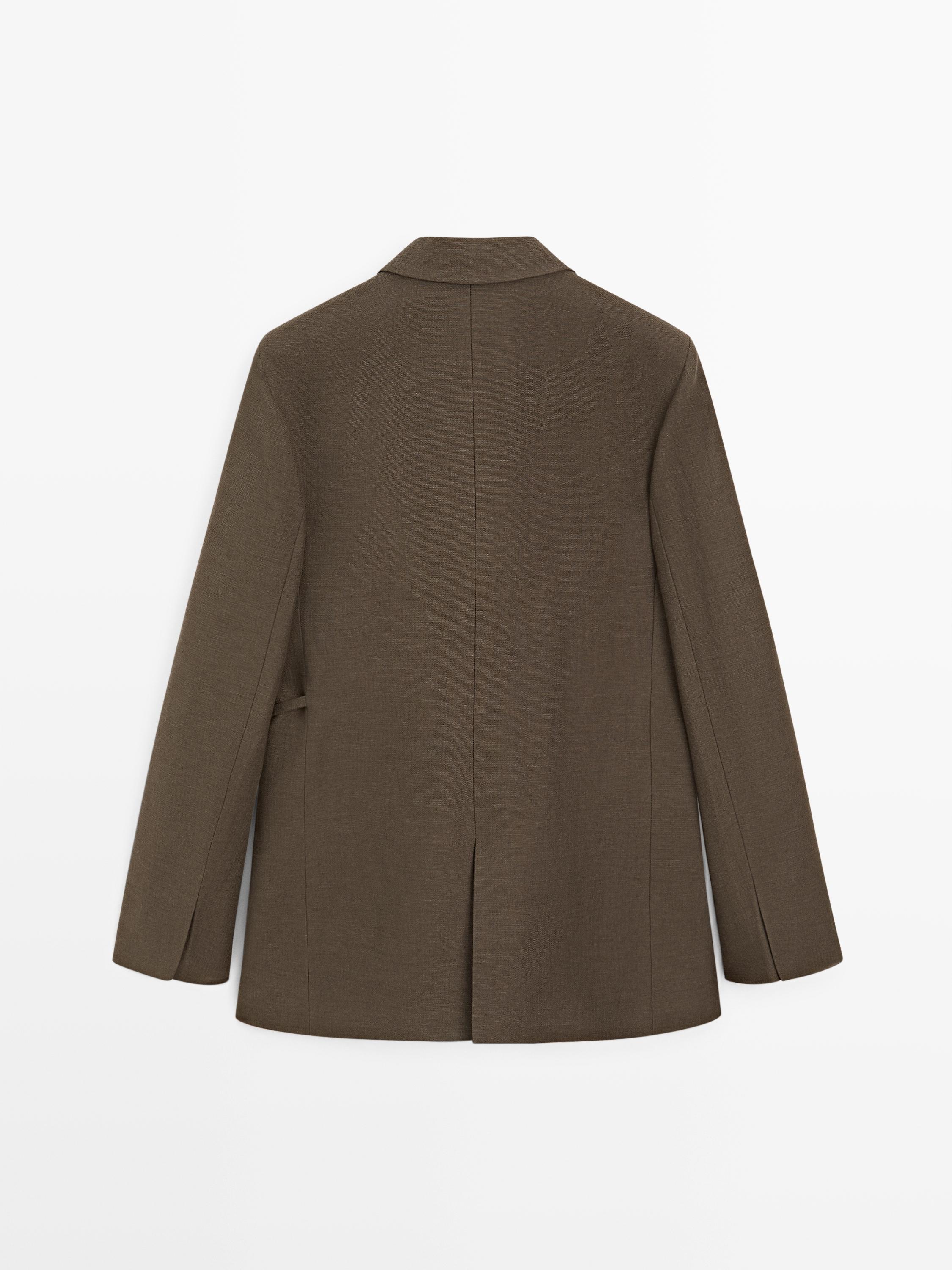 Double-breasted cotton blend blazer with tie detail
