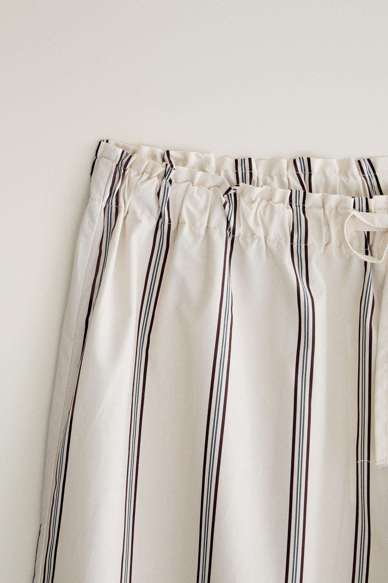 STRIPED COTTON TROUSERS — Ecru