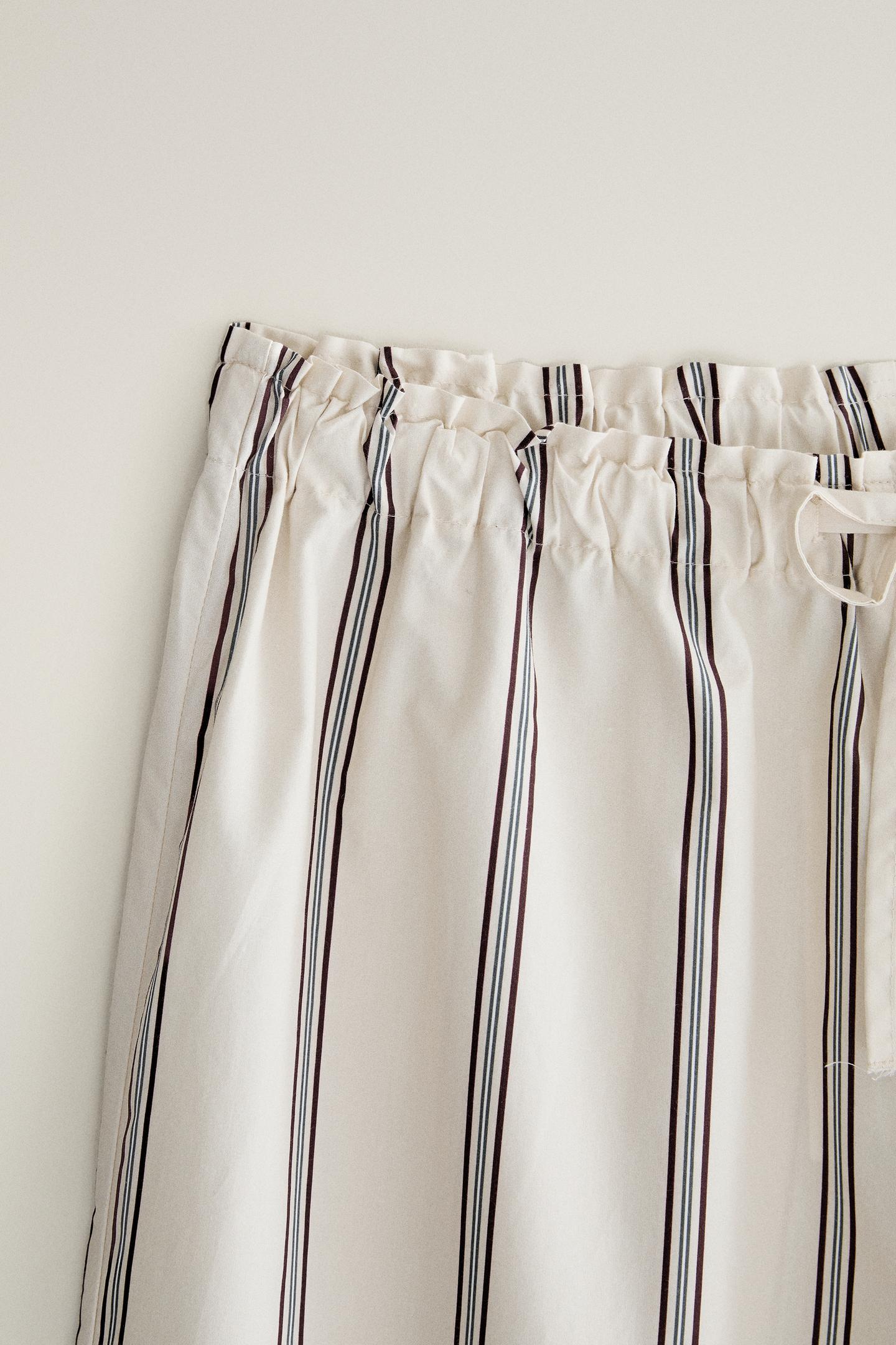 Женские брюки Zara Striped Cotton Trousers, цвет: Экрю — фото 2