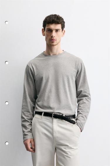 MEDIUM WEIGHT LONG SLEEVE T-SHIRT - Grey marl by Zara