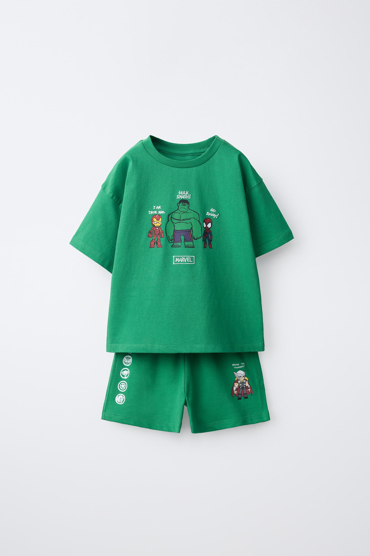 Детский комплект Zara the Avengers © Marvel T-SHIRT and Shorts Set, цвет: Зелёный — фото 1