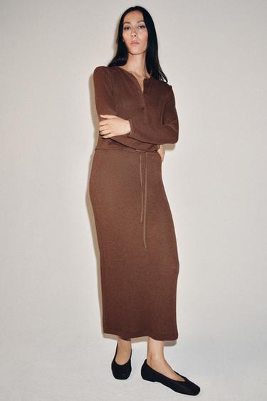 LONG STRAIGHT SKIRT - Brown by Zara
