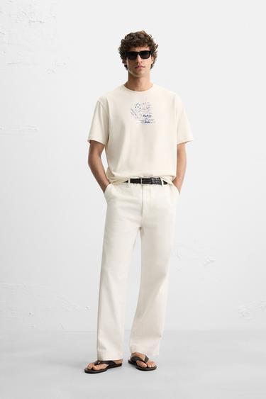 T-SHIRT MIT MATERIALKOMBINATION - Cremefarben von Zara - Bild 0